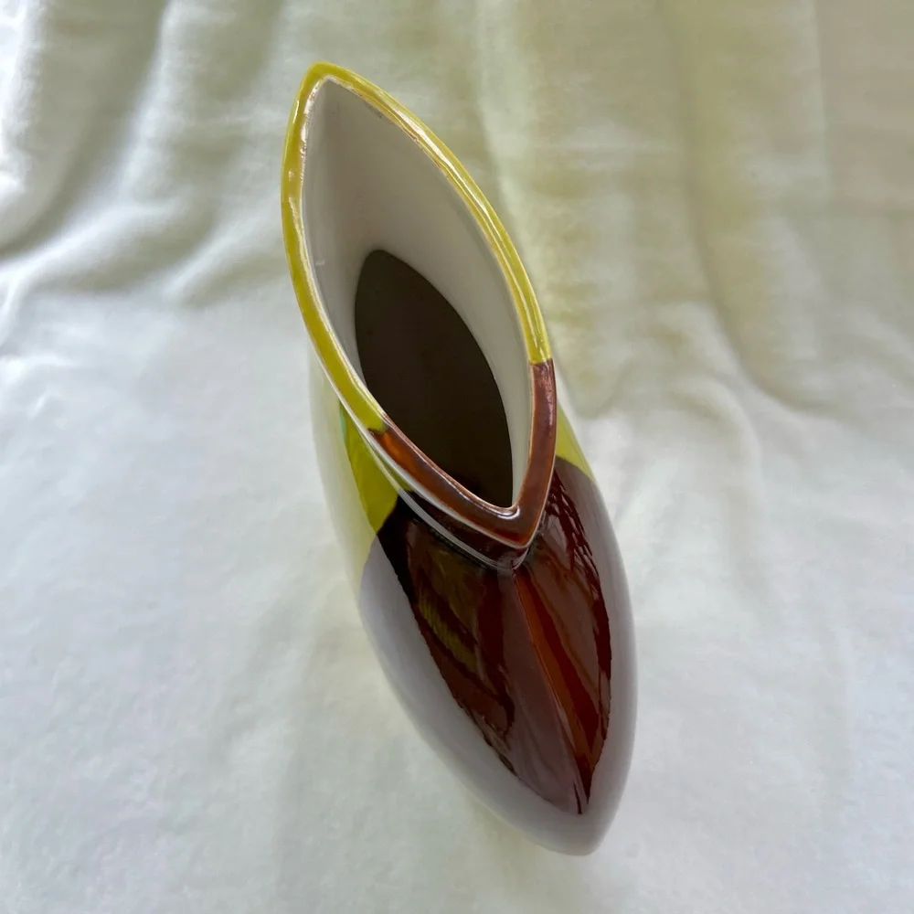 Emissary Vintage Glazed Ceramic Modern Vase Yellow-Green Brown Retired